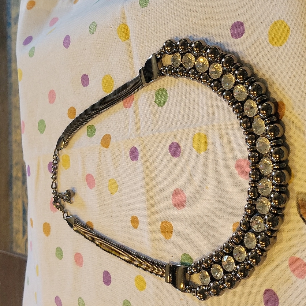 Bib Necklace,Statement  Piece,Highest Quality, Hematite and Dazzling Rhinestones
